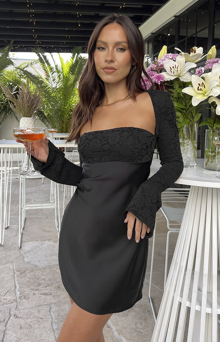 Vanette Black Long Sleeve Mini Dress-Vavasi.All Rights Reserved.