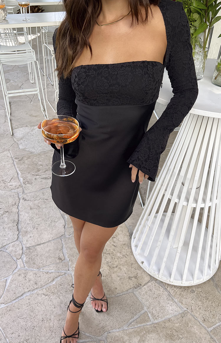 Vanette Black Long Sleeve Mini Dress-Vavasi.All Rights Reserved.