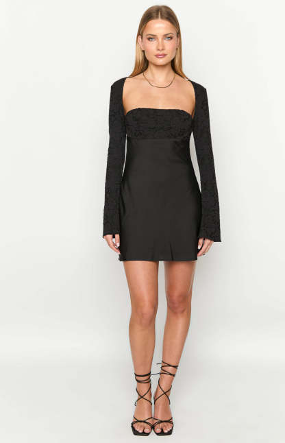 Vanette Black Long Sleeve Mini Dress-Vavasi.All Rights Reserved.