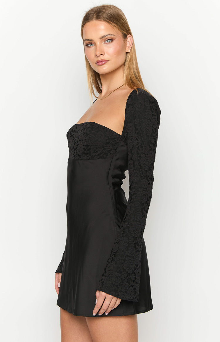 Vanette Black Long Sleeve Mini Dress-Vavasi.All Rights Reserved.