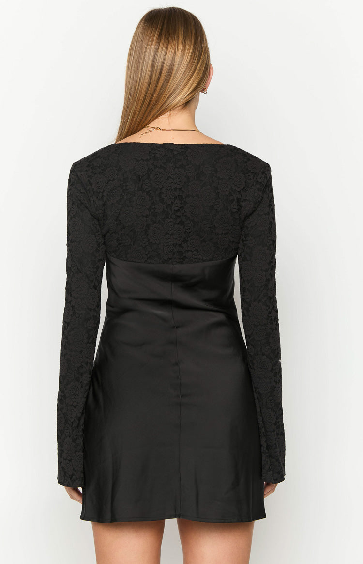 Vanette Black Long Sleeve Mini Dress-Vavasi.All Rights Reserved.