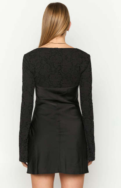 Vanette Black Long Sleeve Mini Dress-Vavasi.All Rights Reserved.