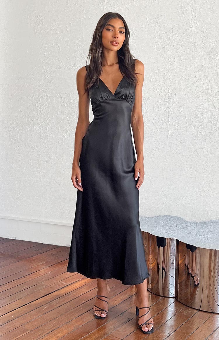 Verlaine Black Satin Maxi Dress-Vavasi.All Rights Reserved.