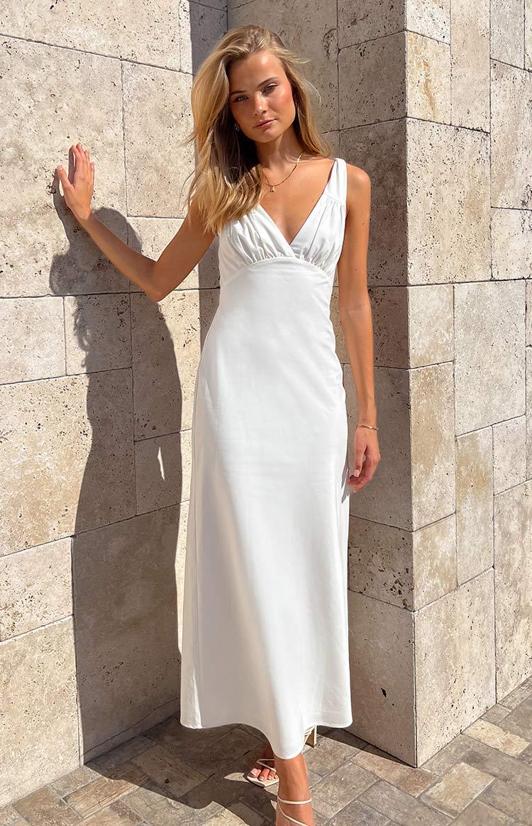 Verlaine White Linen Blend Maxi Dress-Vavasi.All Rights Reserved.