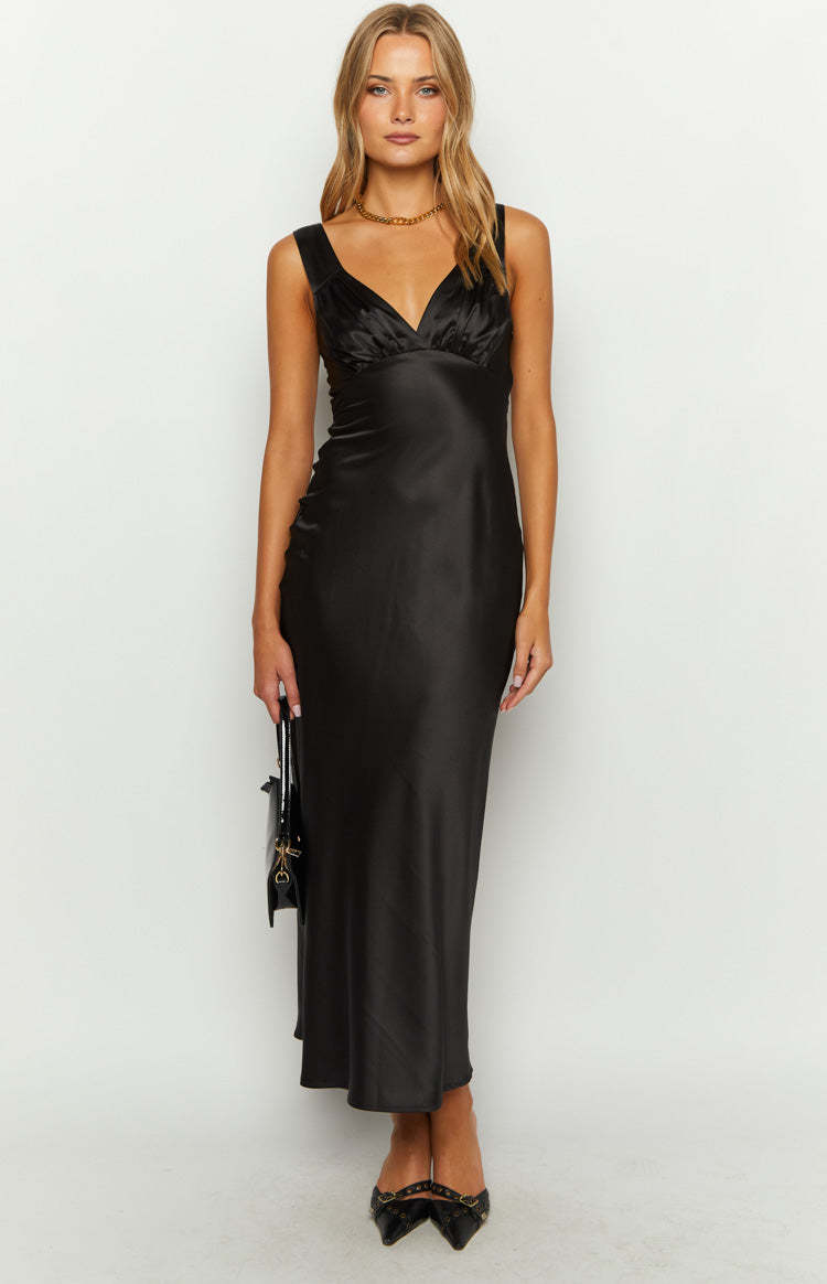 Verlaine Black Satin Maxi Dress-Vavasi.All Rights Reserved.