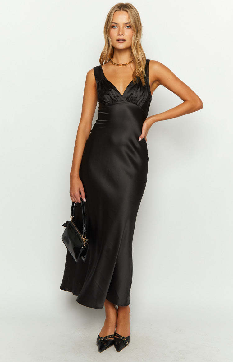 Verlaine Black Satin Maxi Dress-Vavasi.All Rights Reserved.