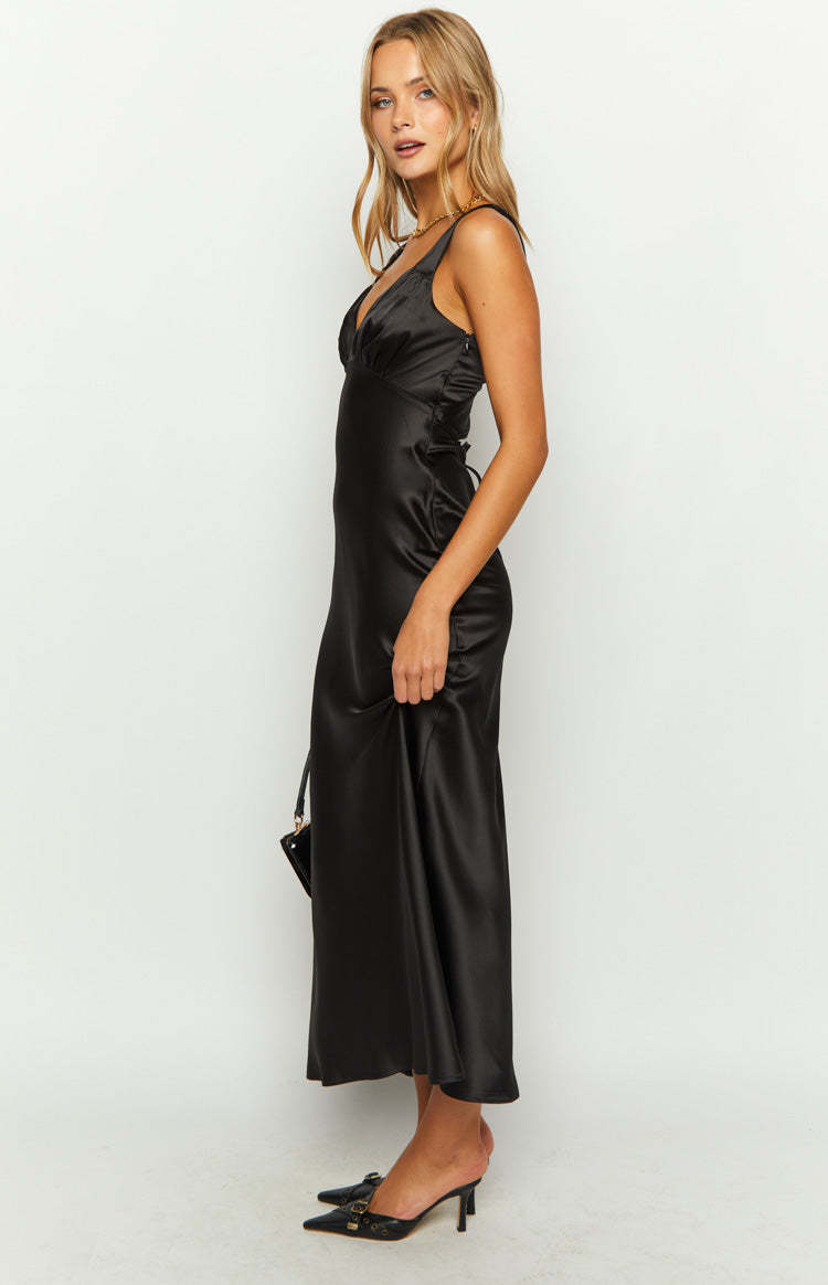 Verlaine Black Satin Maxi Dress-Vavasi.All Rights Reserved.