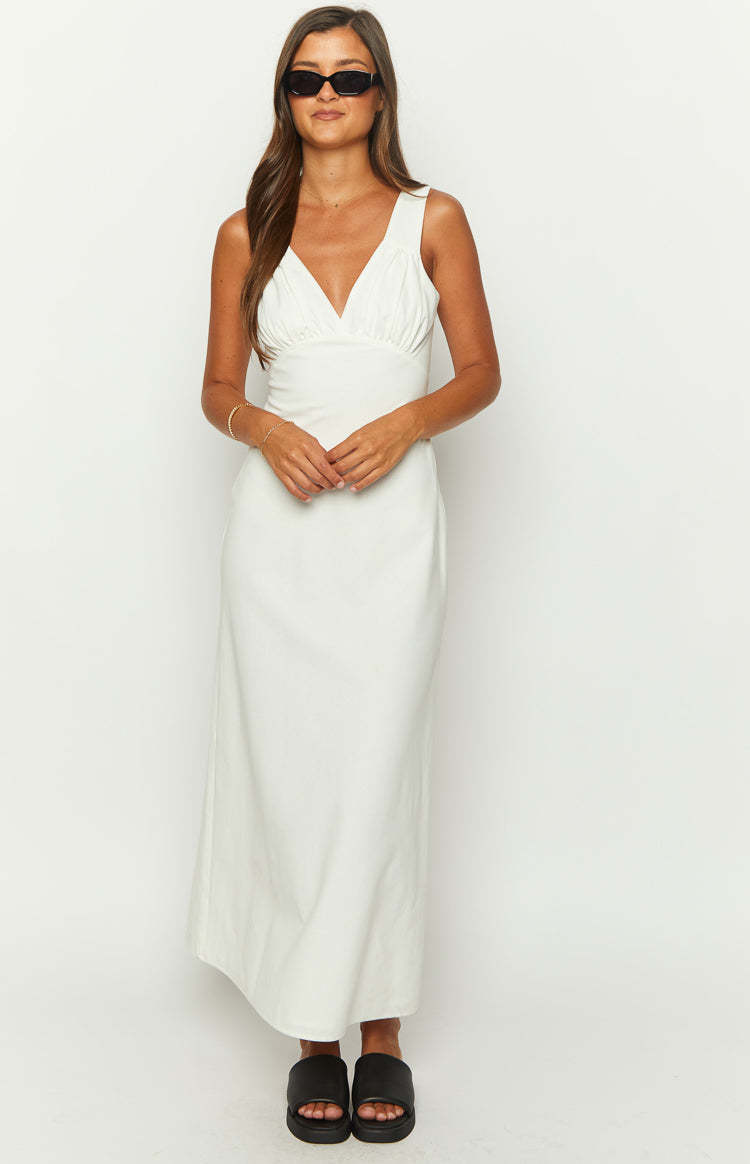 Verlaine White Linen Blend Maxi Dress-Vavasi.All Rights Reserved.