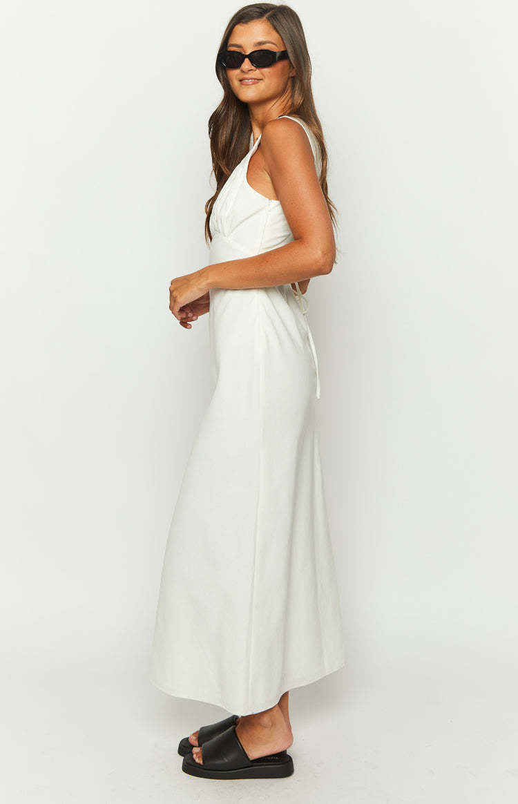 Verlaine White Linen Blend Maxi Dress-Vavasi.All Rights Reserved.