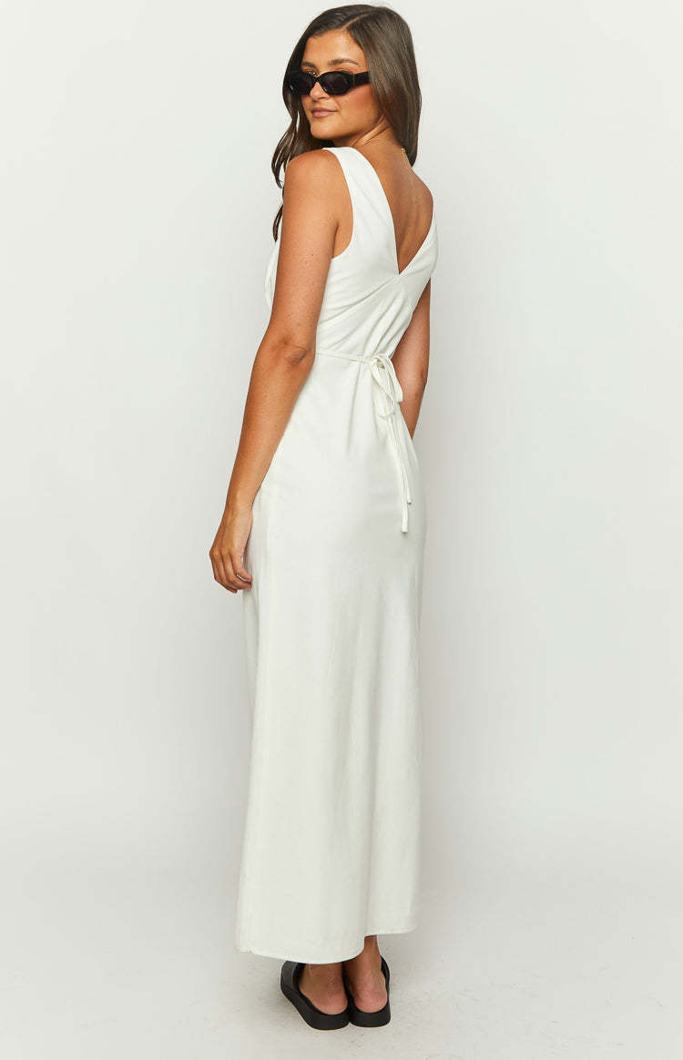 Verlaine White Linen Blend Maxi Dress-Vavasi.All Rights Reserved.