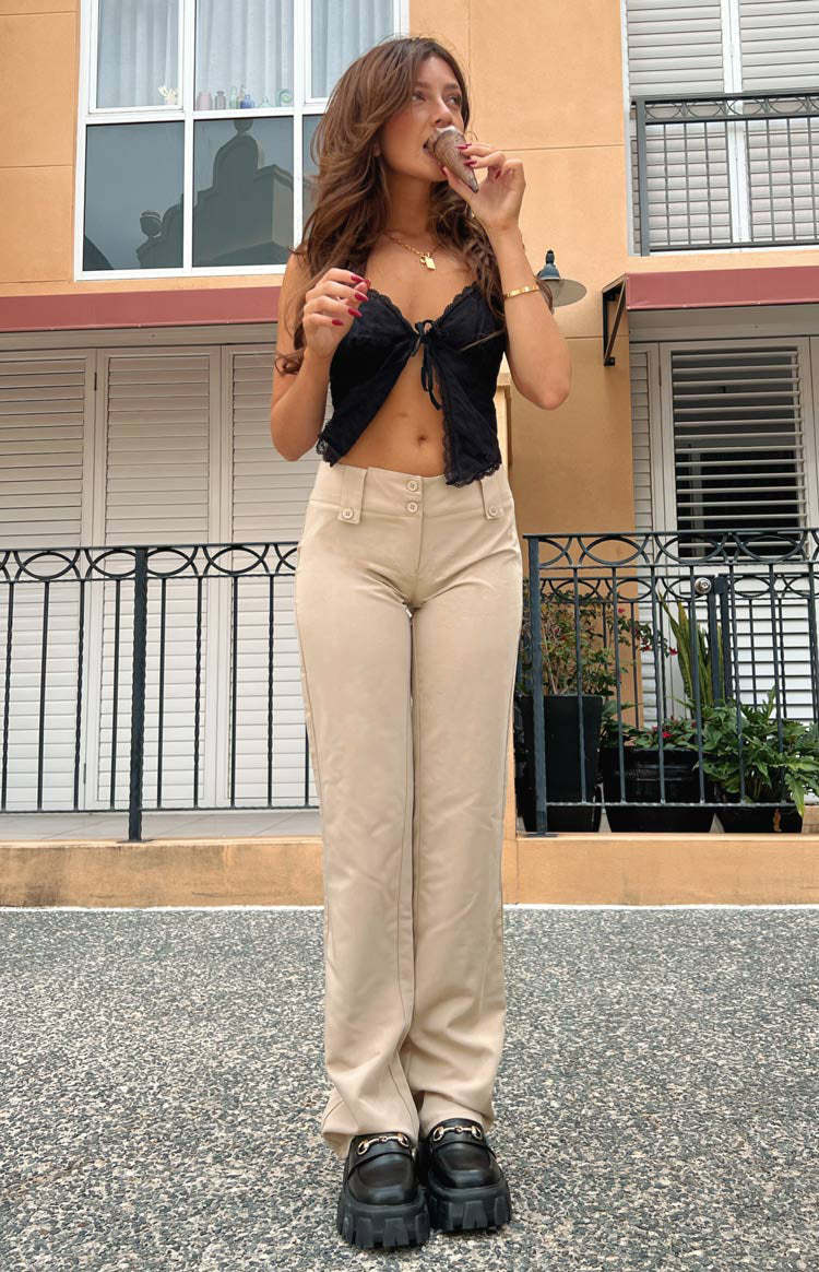 Vice Beige Low Waist Pant-Vavasi.All Rights Reserved.