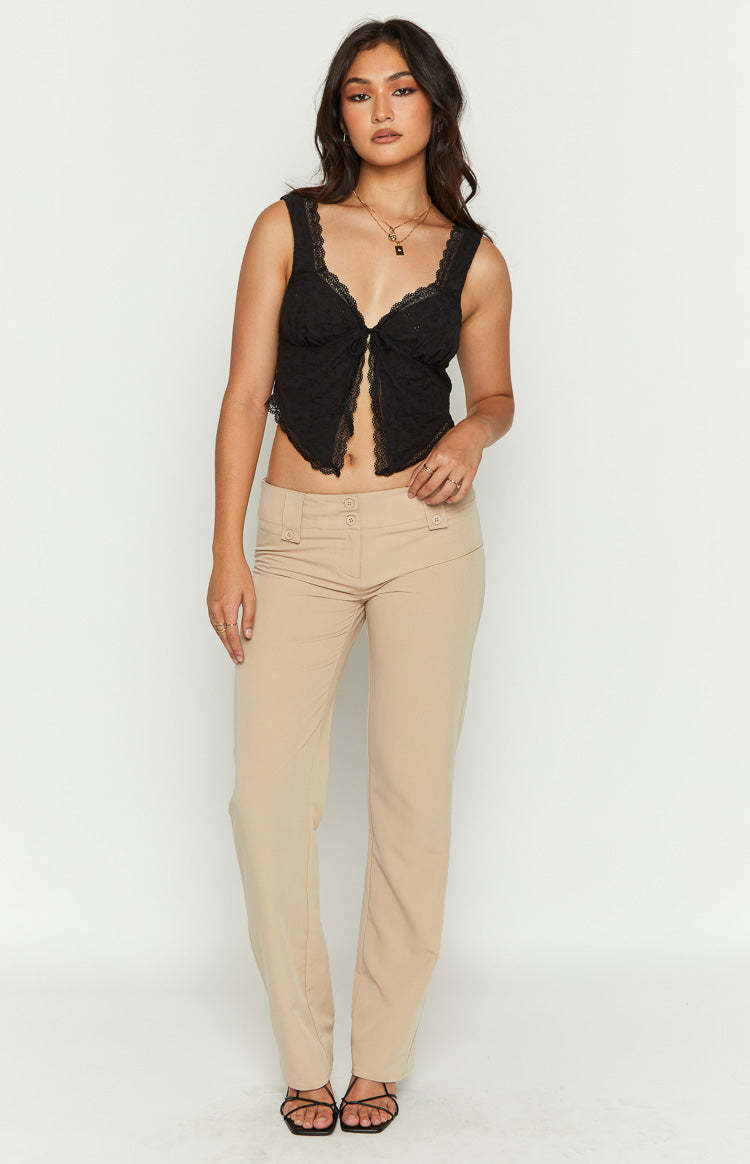 Vice Beige Low Waist Pant-Vavasi.All Rights Reserved.