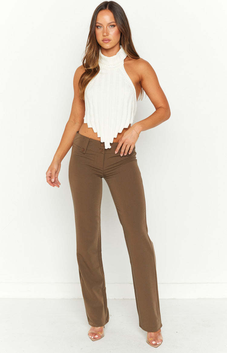 Vice Taupe Low Waist Pant-Vavasi.All Rights Reserved.