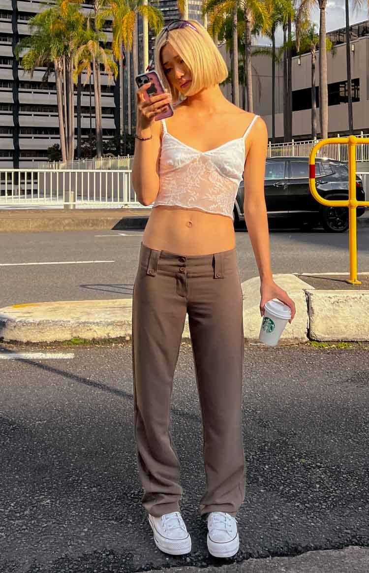 Vice Taupe Low Waist Pant-Vavasi.All Rights Reserved.
