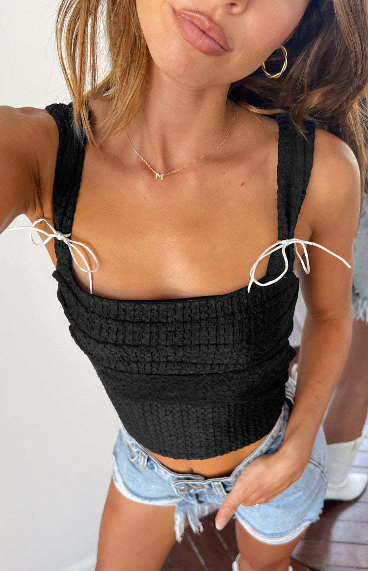 Vida Black Bow Top-Vavasi.All Rights Reserved.