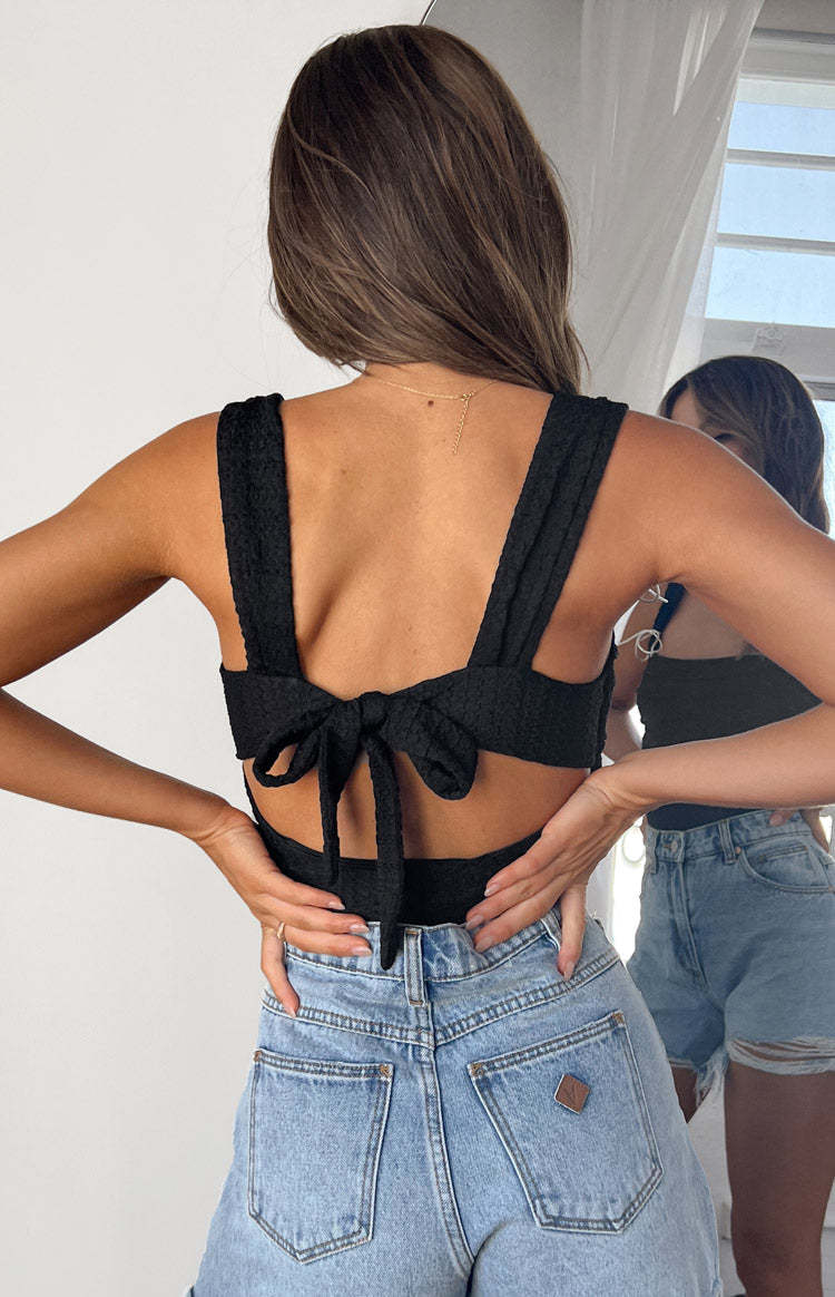 Vida Black Bow Top-Vavasi.All Rights Reserved.