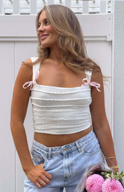 Vida White Bow Top-Vavasi.All Rights Reserved.