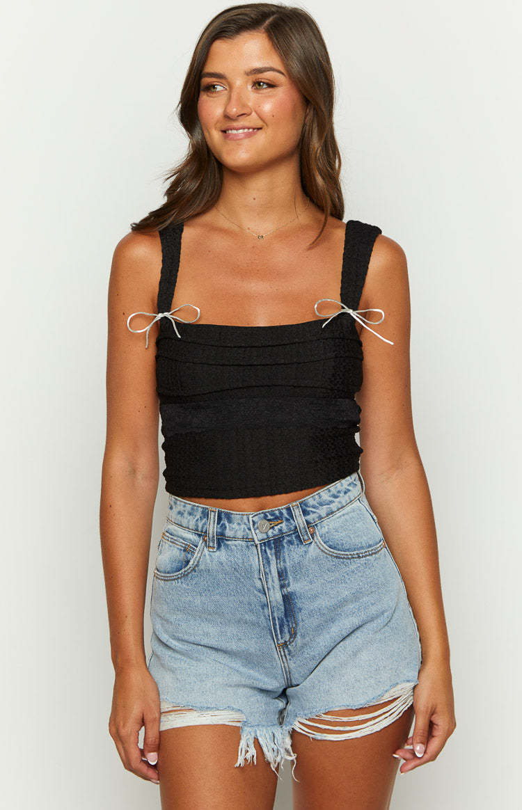 Vida Black Bow Top-Vavasi.All Rights Reserved.