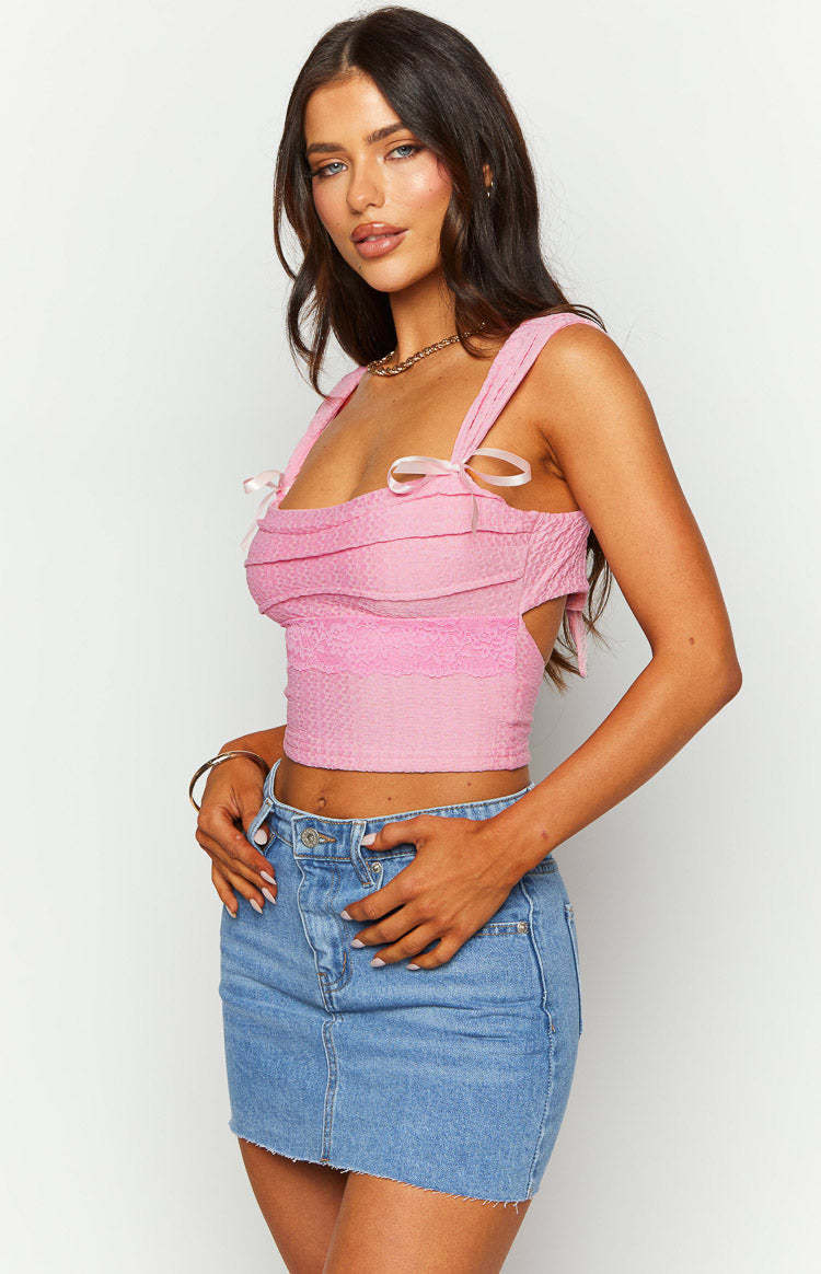 Vida Pink Bow Top-Vavasi.All Rights Reserved.