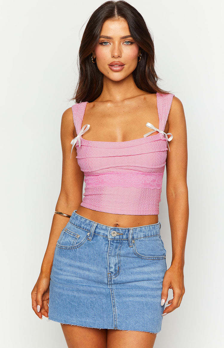 Vida Pink Bow Top-Vavasi.All Rights Reserved.