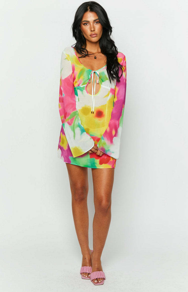 Vienna Floral Print Long Sleeve Mini Dress-Vavasi.All Rights Reserved.