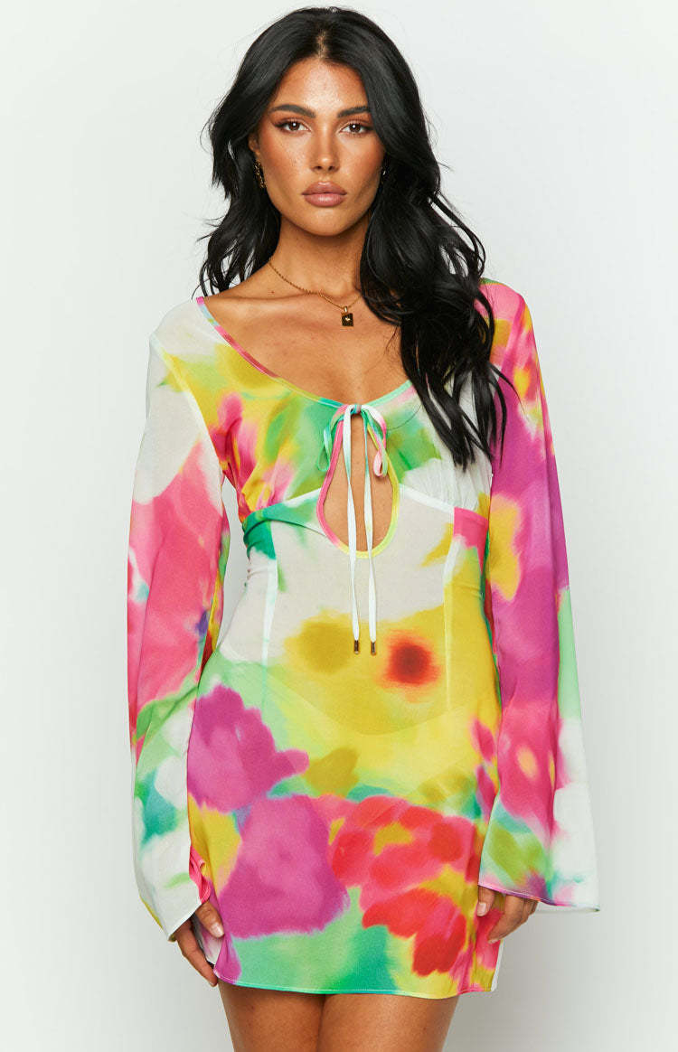 Vienna Floral Print Long Sleeve Mini Dress-Vavasi.All Rights Reserved.