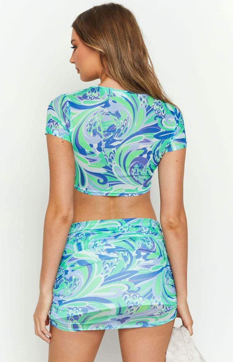 Violet Blue Print Mesh Mini Skirt-Vavasi.All Rights Reserved.