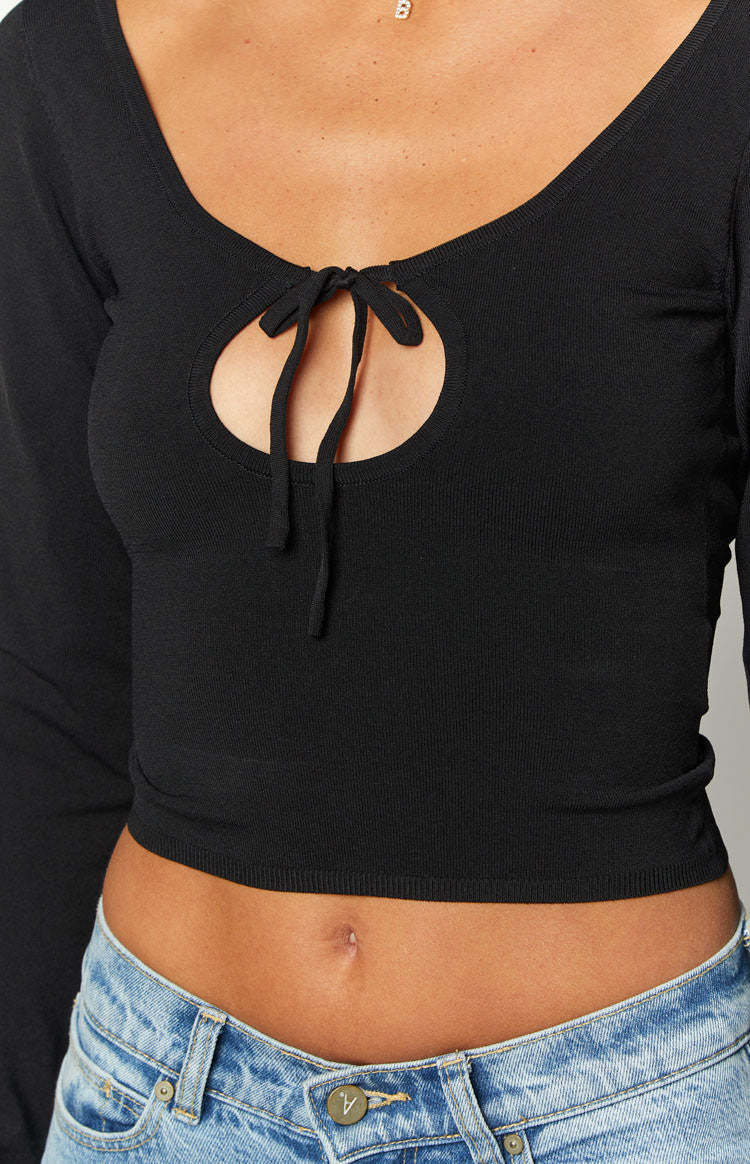 Vortex Black Long Sleeve Knit Top-Vavasi.All Rights Reserved.
