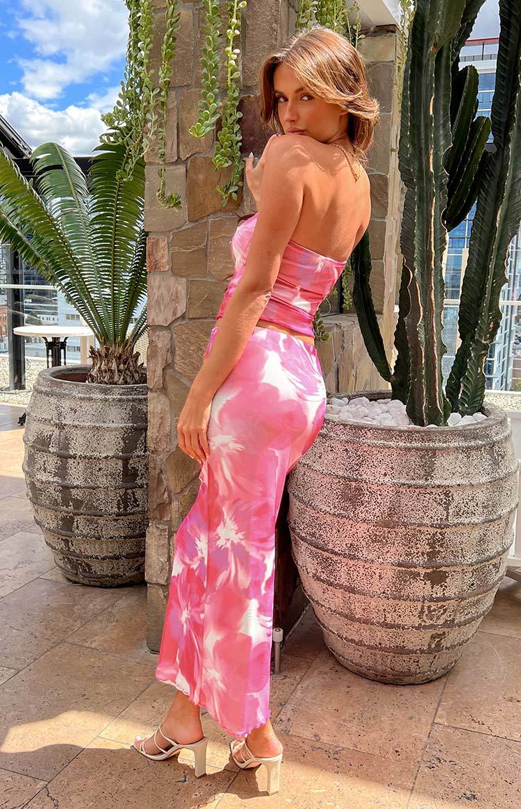 When In Rome Pink Floral Print Mesh Maxi Skirt-Vavasi.All Rights Reserved.