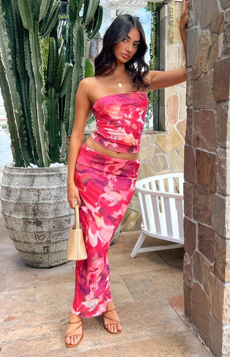 When in Rome Pink Print Mesh Maxi Skirt-Vavasi.All Rights Reserved.