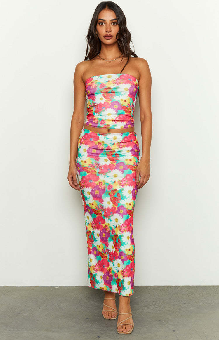 When in Rome Floral Print Mesh Maxi Skirt-Vavasi.All Rights Reserved.