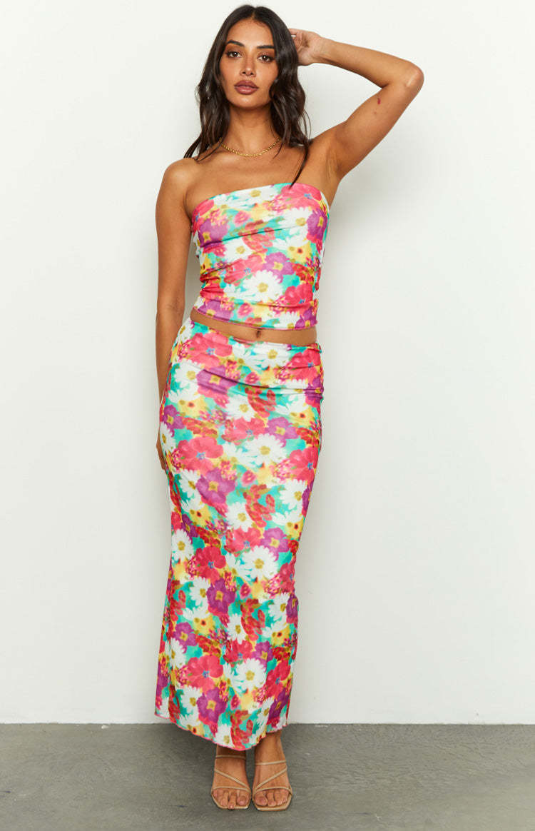 When in Rome Floral Print Mesh Maxi Skirt-Vavasi.All Rights Reserved.