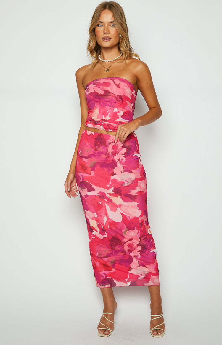 When in Rome Pink Print Mesh Maxi Skirt-Vavasi.All Rights Reserved.