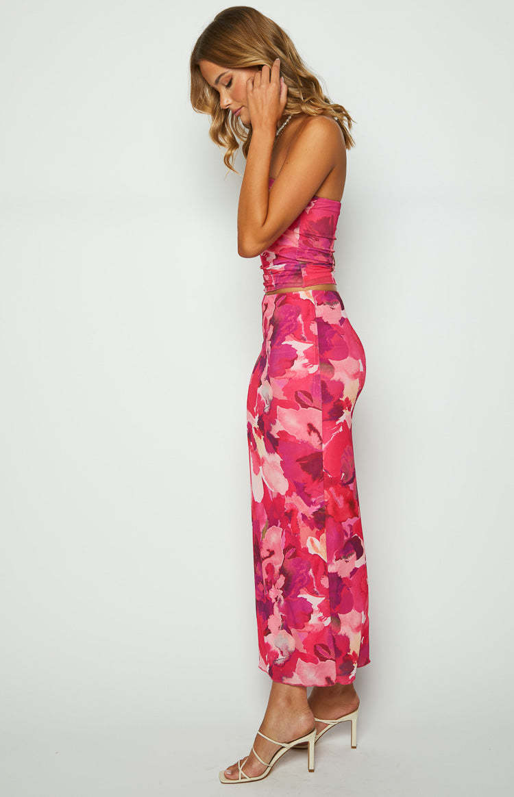 When in Rome Pink Print Mesh Maxi Skirt-Vavasi.All Rights Reserved.