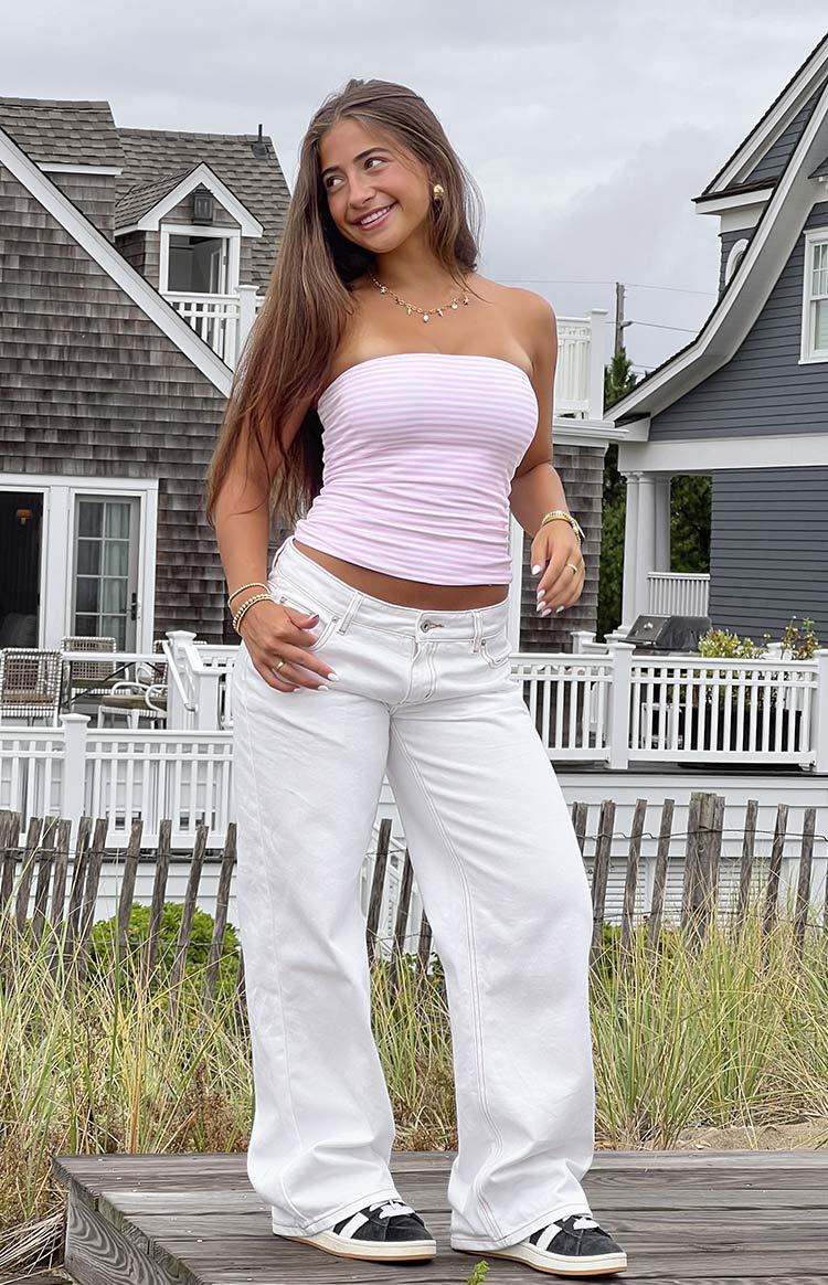 Clara Star White Denim Low Rise Jeans-Vavasi.All Rights Reserved.