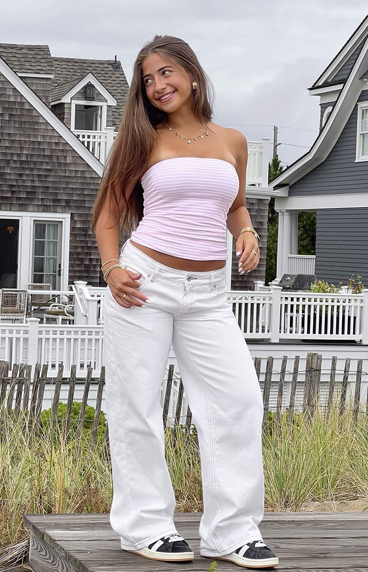 Clara Star White Denim Low Rise Jeans-Vavasi.All Rights Reserved.