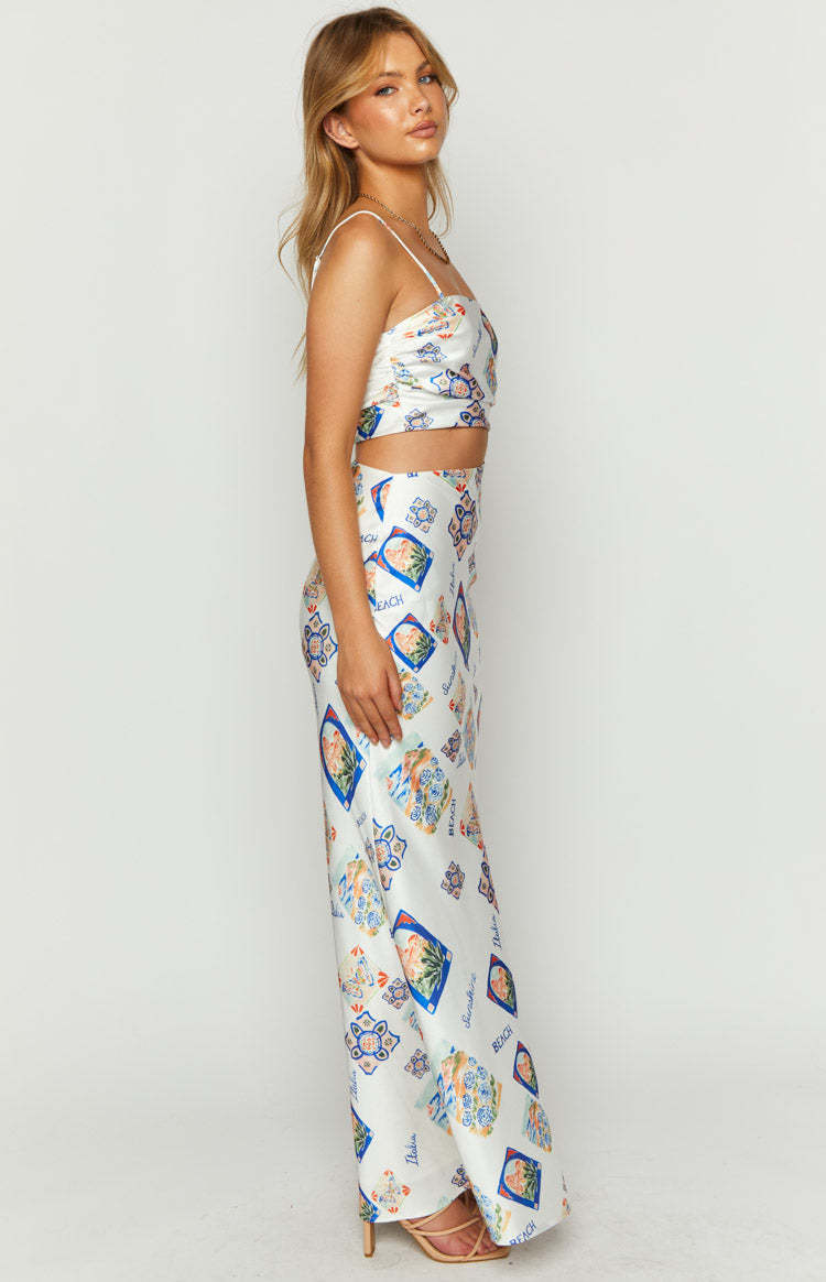 Willa White Satin Italia Print Maxi Dress-Vavasi.All Rights Reserved.