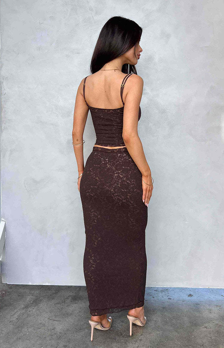 Willow Brown Lace Midi Skirt-Vavasi.All Rights Reserved.