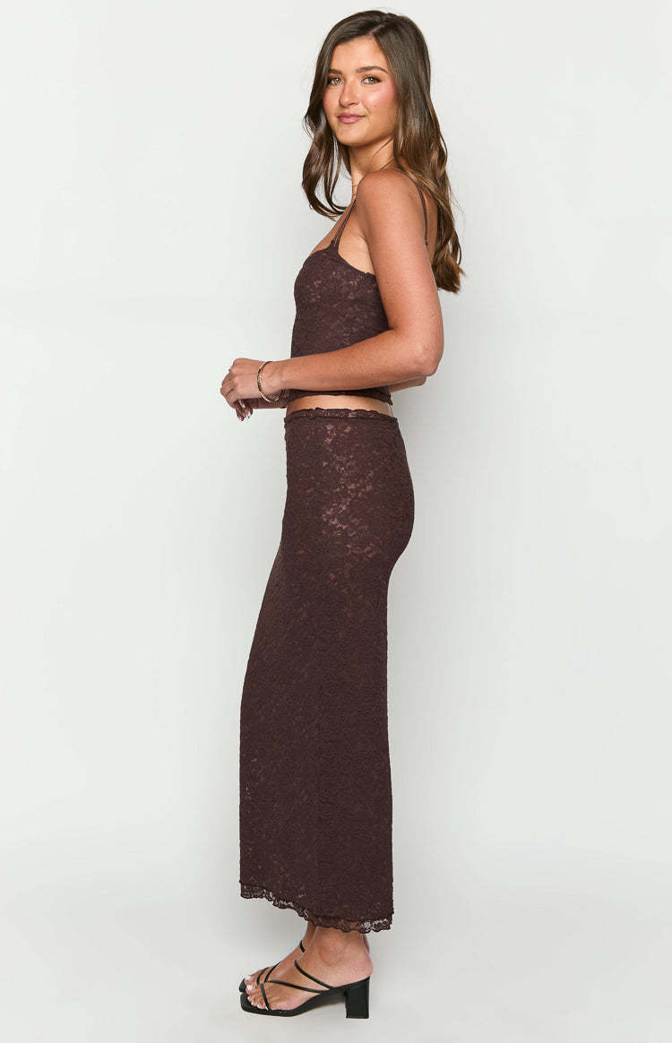 Willow Brown Lace Midi Skirt-Vavasi.All Rights Reserved.