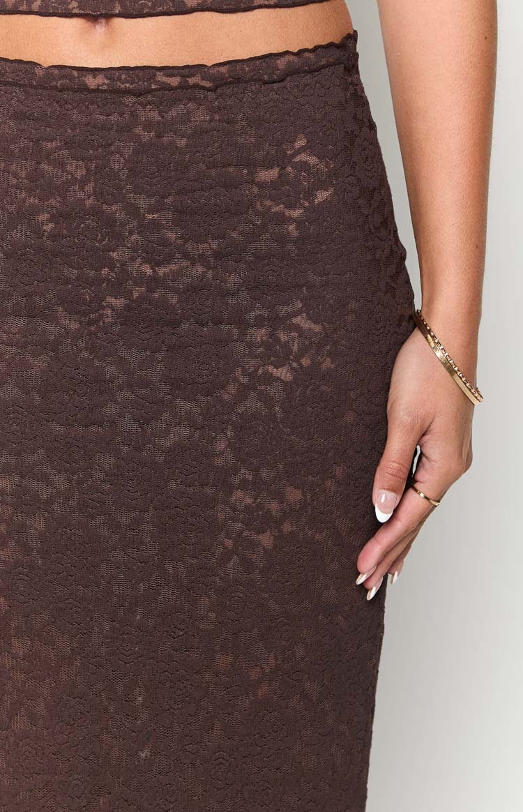 Willow Brown Lace Midi Skirt-Vavasi.All Rights Reserved.