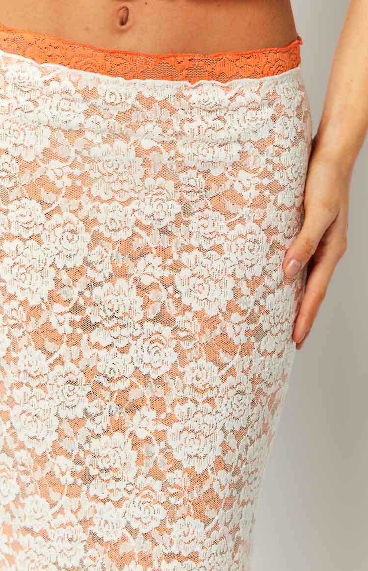 Willow Orange Contrast Lace Midi Skirt-Vavasi.All Rights Reserved.