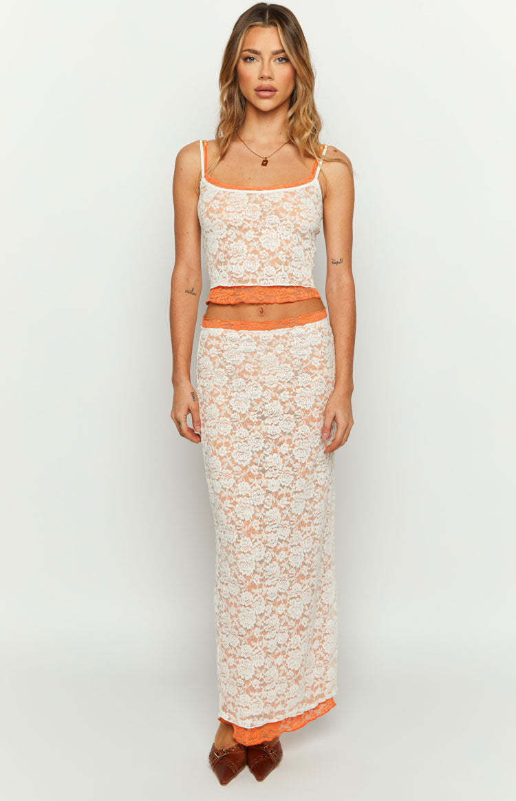 Willow Orange Contrast Lace Tank Top-Vavasi.All Rights Reserved.