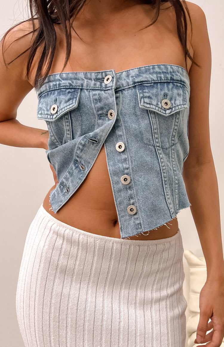 Wilma Denim Button Top-Vavasi.All Rights Reserved.