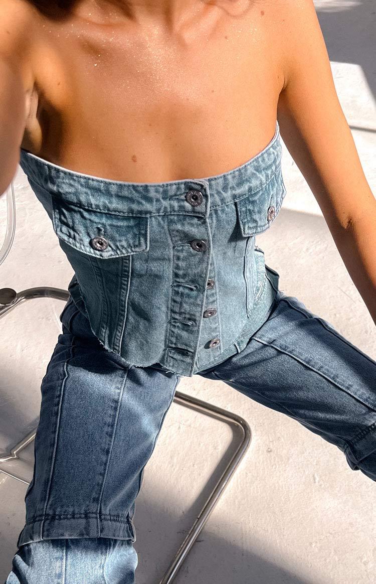 Wilma Mid Wash Denim Button Top-Vavasi.All Rights Reserved.