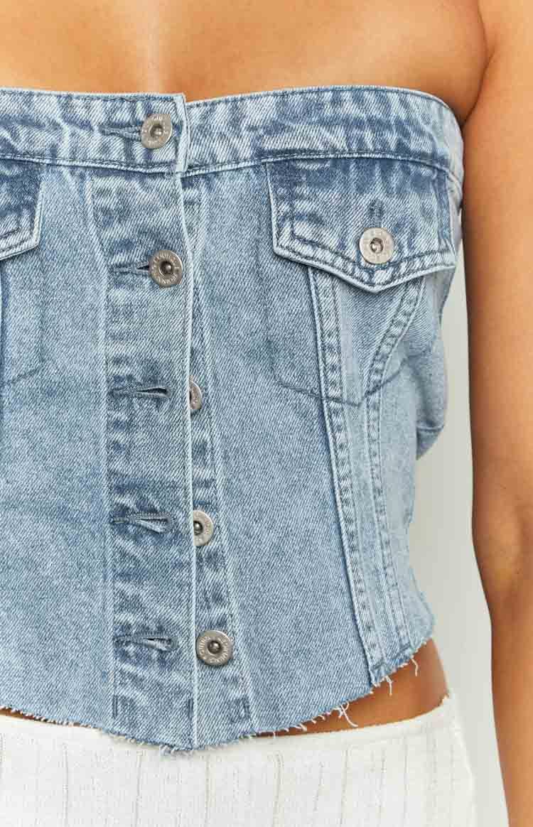Wilma Denim Button Top-Vavasi.All Rights Reserved.