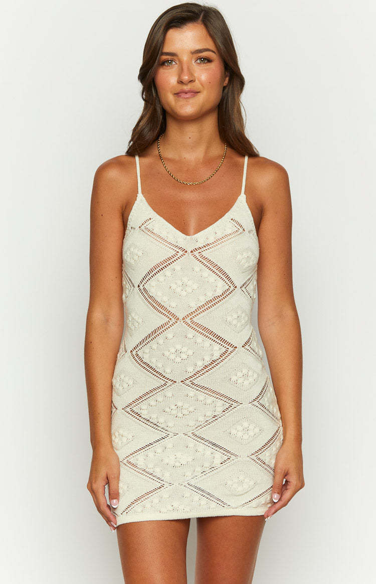 Wyoma Cream Knit Mini Dress-Vavasi.All Rights Reserved.