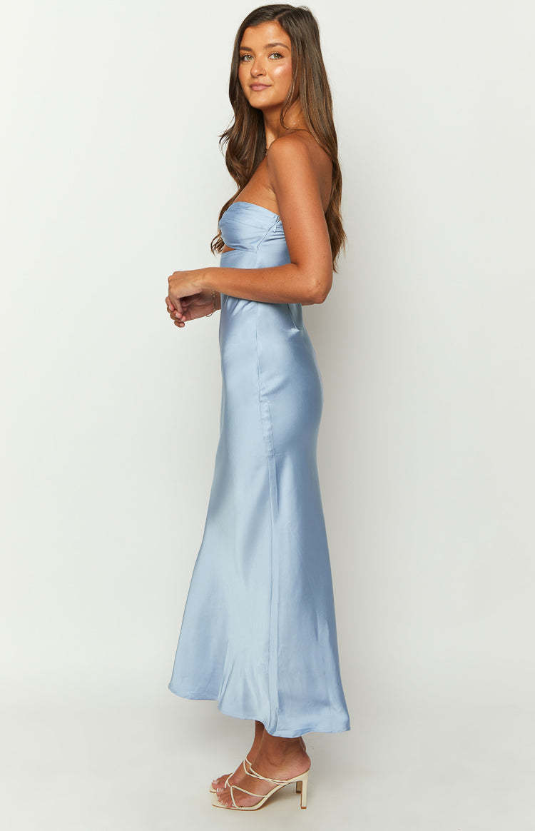 Xander Blue Satin Maxi Dress-Vavasi.All Rights Reserved.