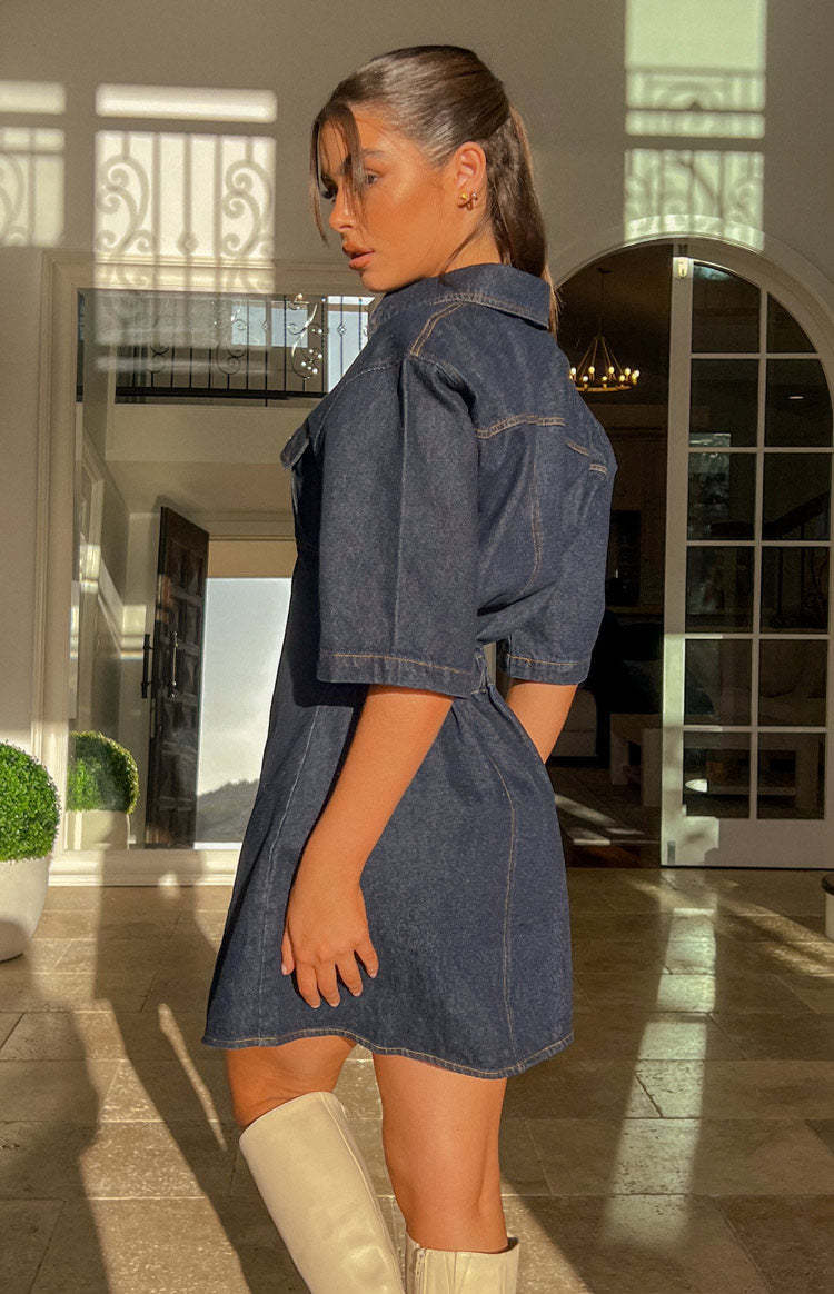 Xena Denim Mini Dress-Vavasi.All Rights Reserved.