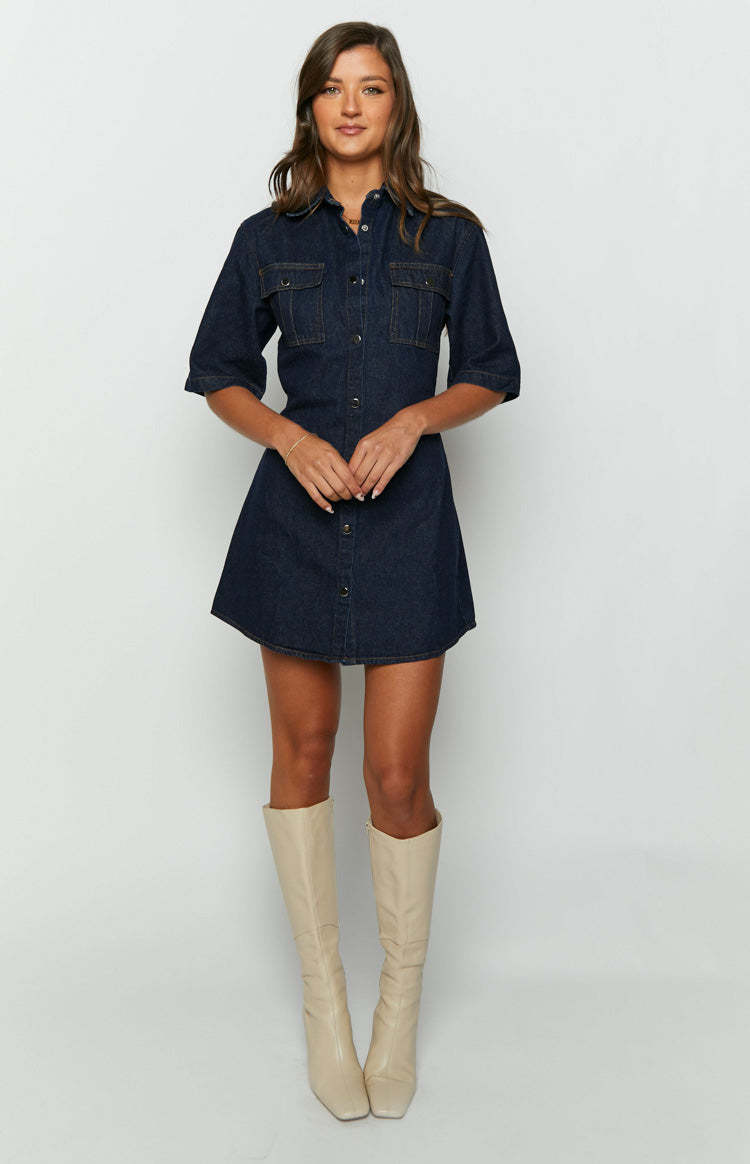 Xena Denim Mini Dress-Vavasi.All Rights Reserved.