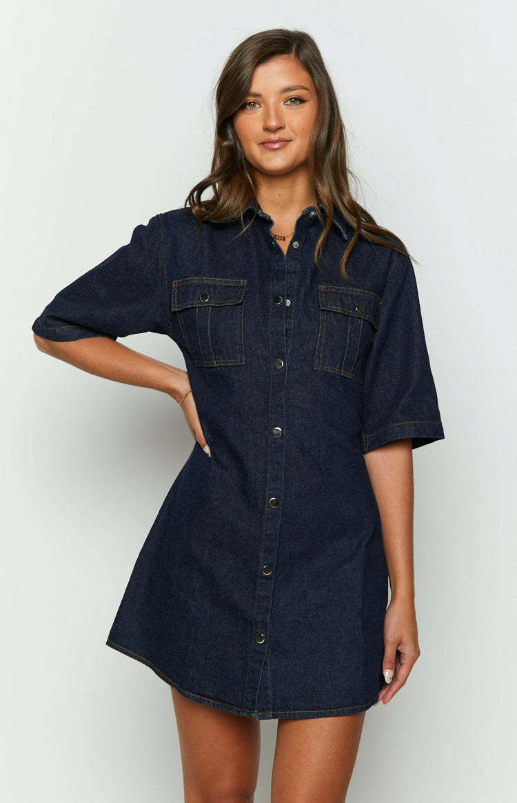 Xena Denim Mini Dress-Vavasi.All Rights Reserved.